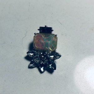 Silver Floral Earrings with White Stone